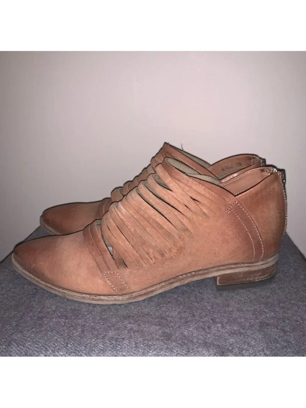 Free People Lost Valley Sliced Leather Booties Tan 38